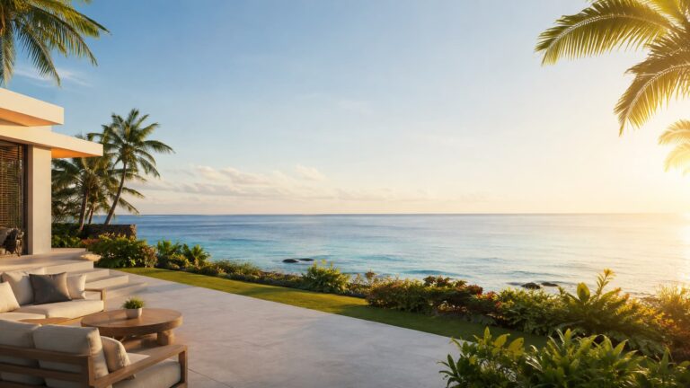 Weisse Villa mit Meerblick auf indischen Ozean Mauritius